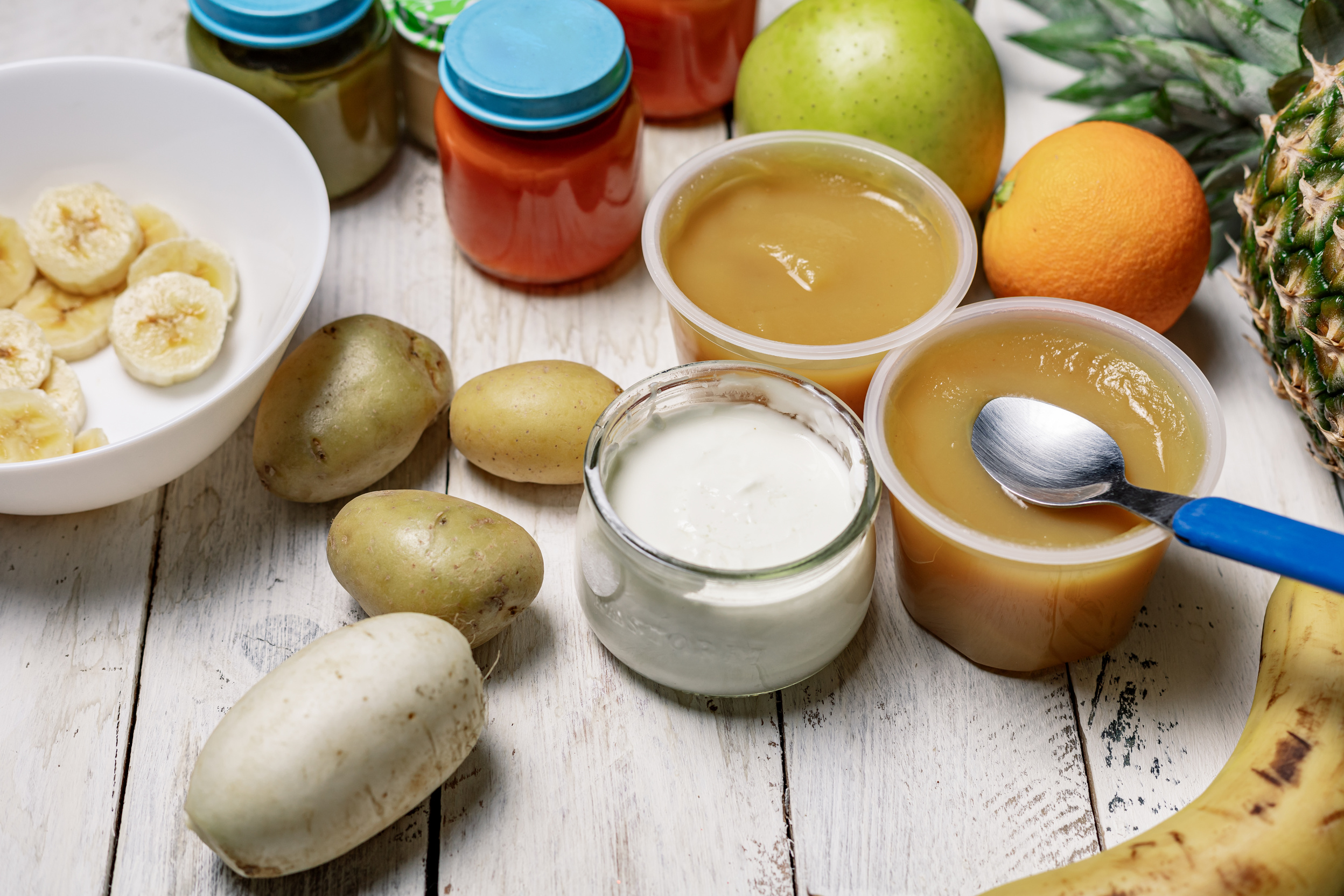 Different Baby Food with Fresh Ingredients